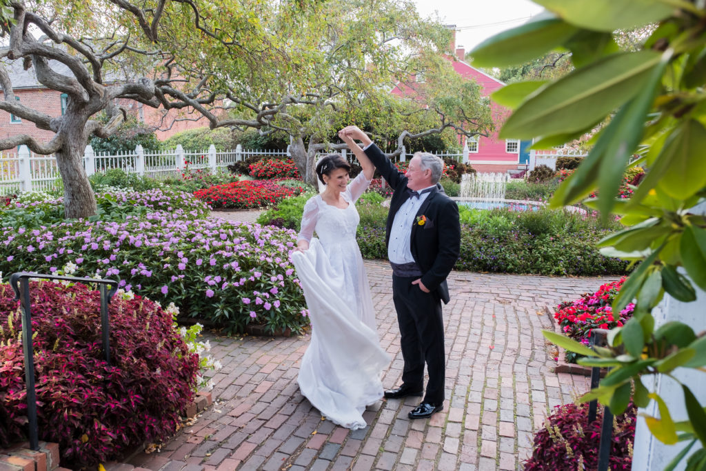 NH Images Fall Wedding at Prescott Park Vintage priscilla of boston wedding gown